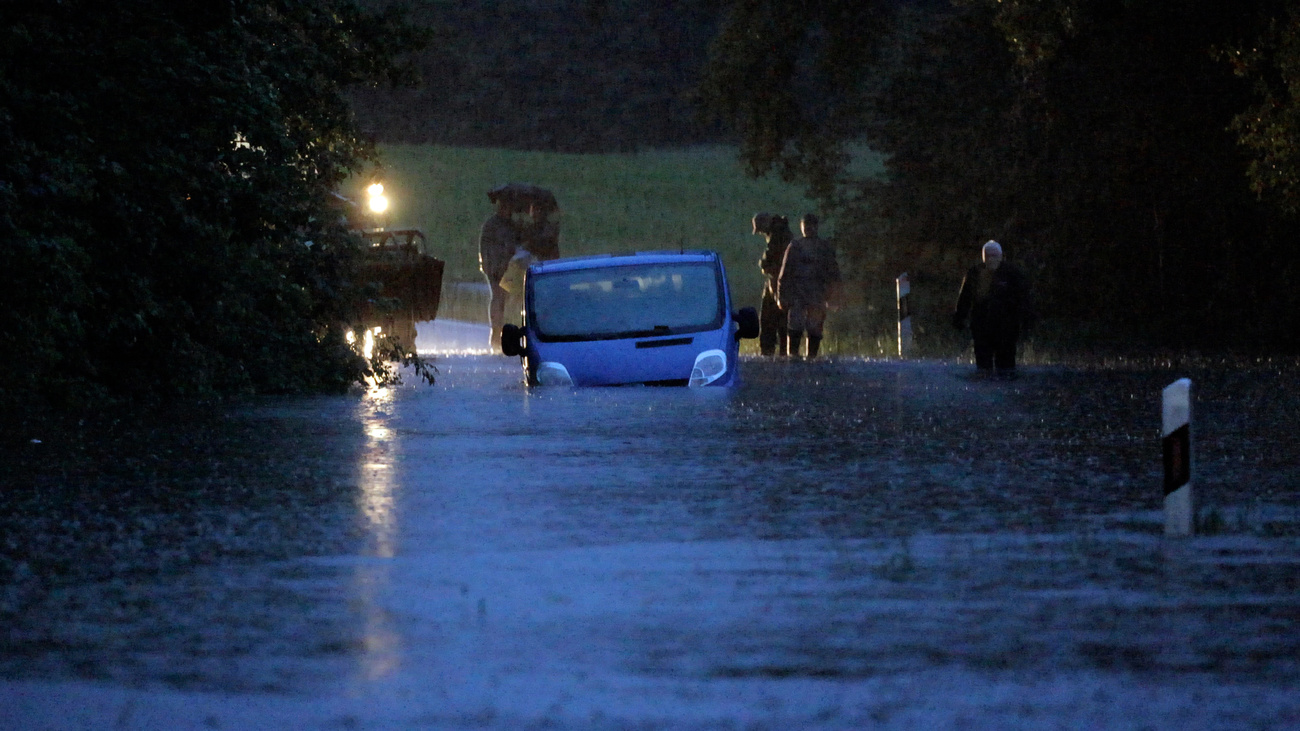 A car blocked in floods in Lindau, Lake Constance, on May 31, 2024.