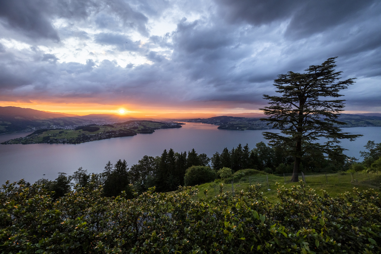The Lake Lucerne seen from the Buergenstock Resort at sunset during the Summit on peace in Ukraine, in Stansstad near Lucerne, Switzerland, Saturday, June 15, 2024.