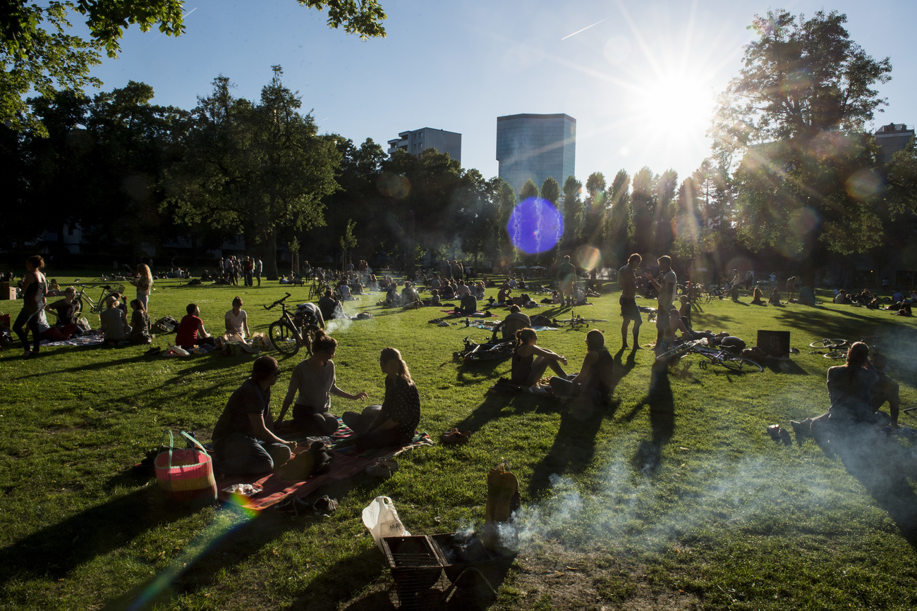 Menschen auf einer Wiese sitzend
