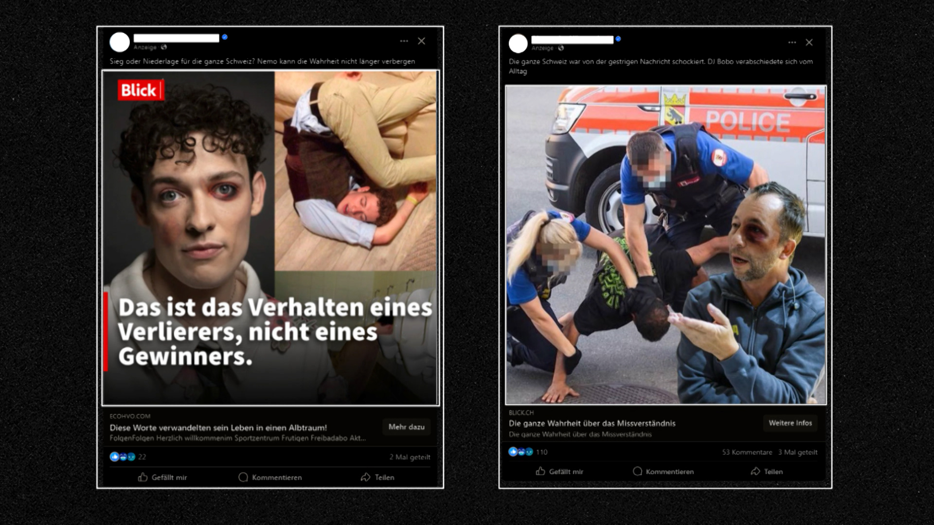 fake online ads, one featuring musician nemo