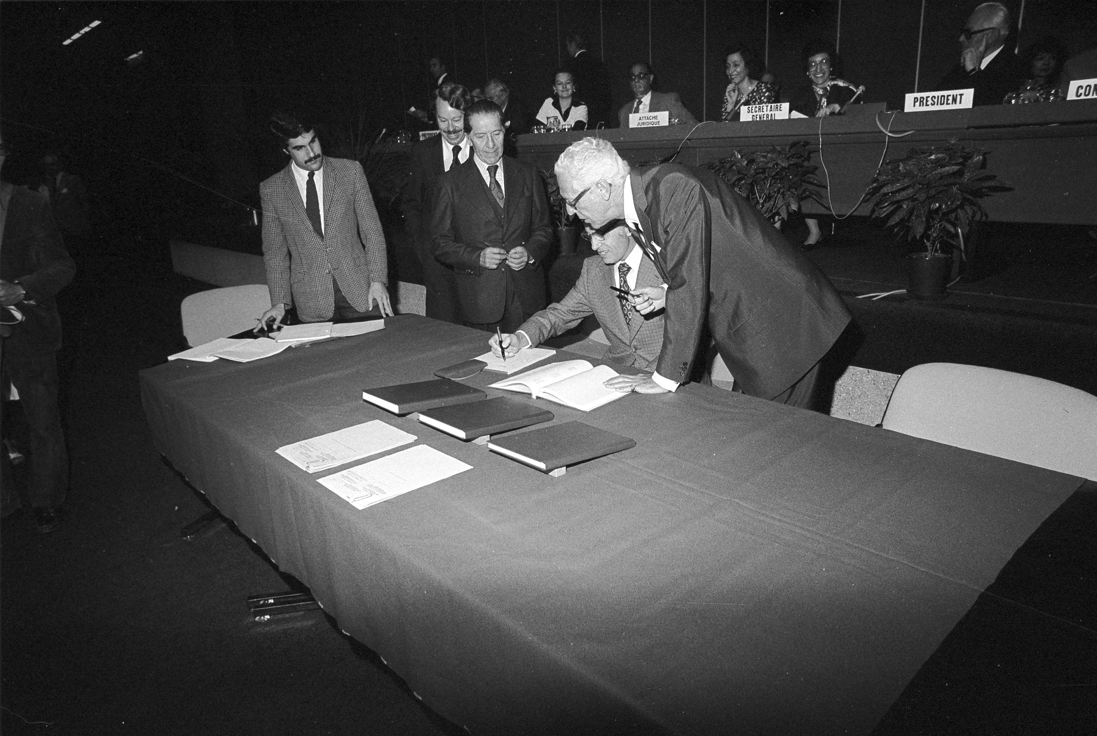 Geneva. Signature of the Additional Protocols to the Geneva Conventions of 12 August 1949. Protocol I relates to the protection of victims of international armed conflicts and Protocol II applies to non-international armed conflicts.