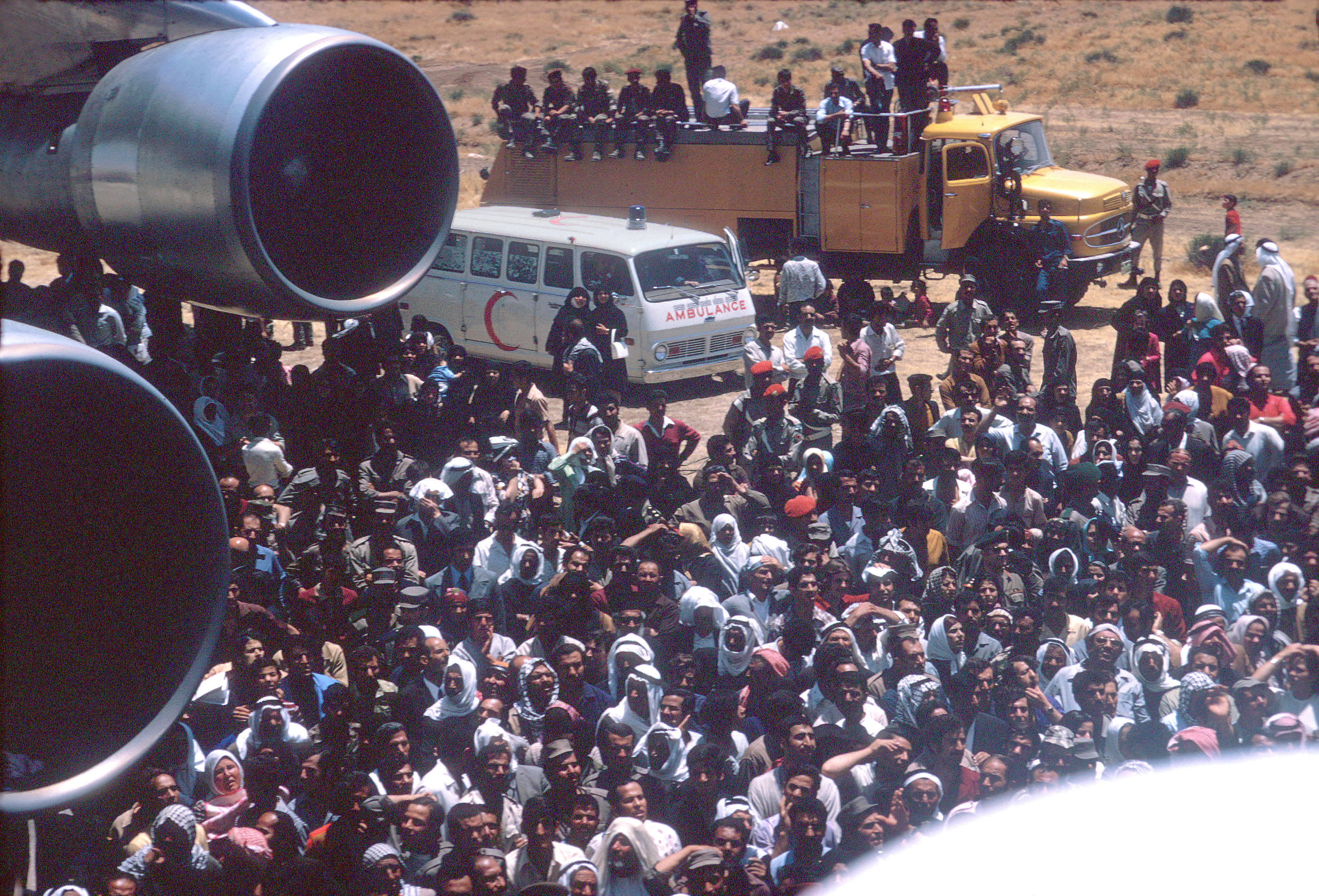 Arabisch-israelischer Konflikt von 1973. Damaskus. Ankunft von 345 syrischen, irakischen und marokkanischen Kriegsgefangenen, die vom IKRK überstellt wurden.