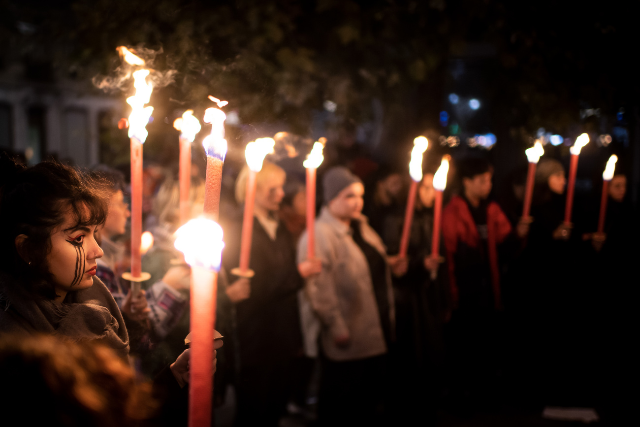 Women protest against sexualised violence in Geneva in 2021.