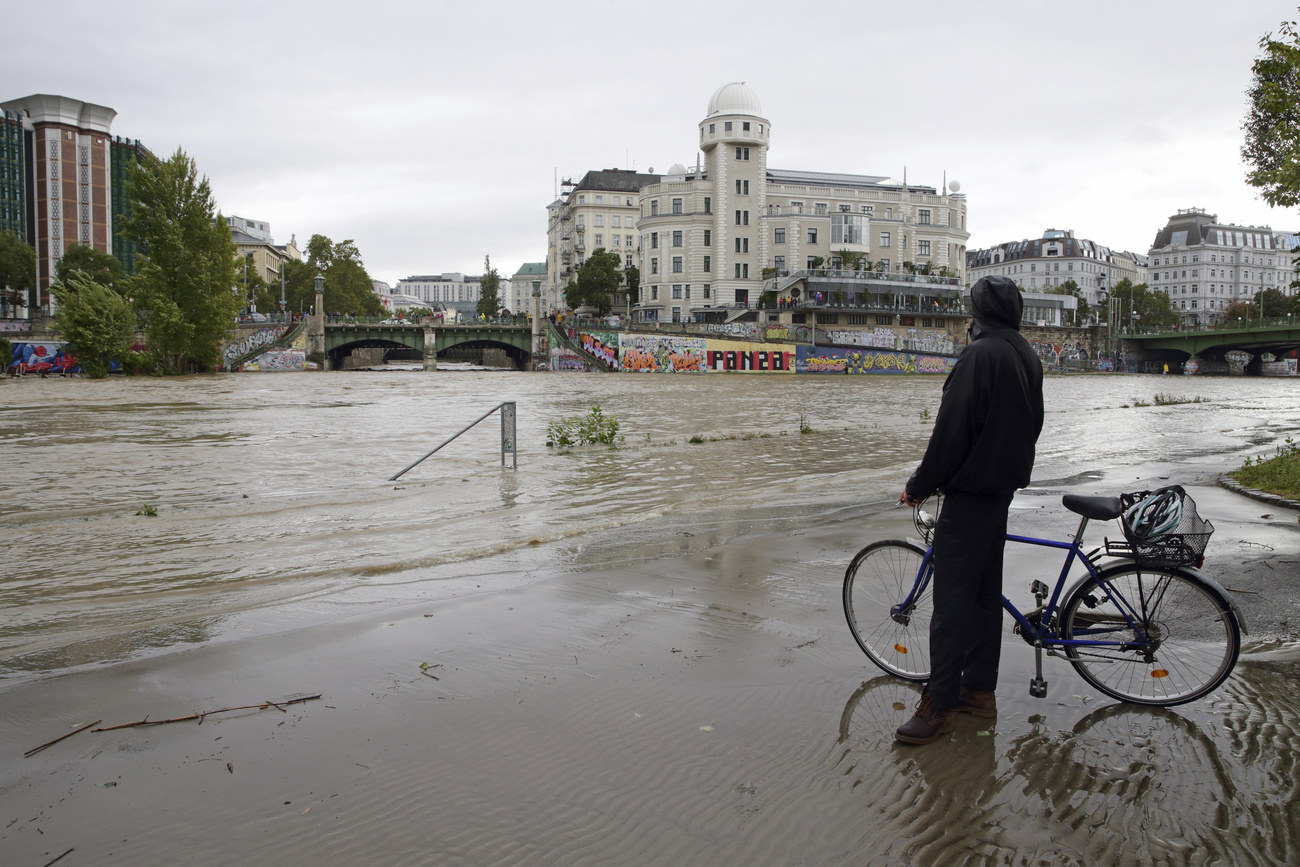 Flooding on the Danube canal in Vienna, Austria