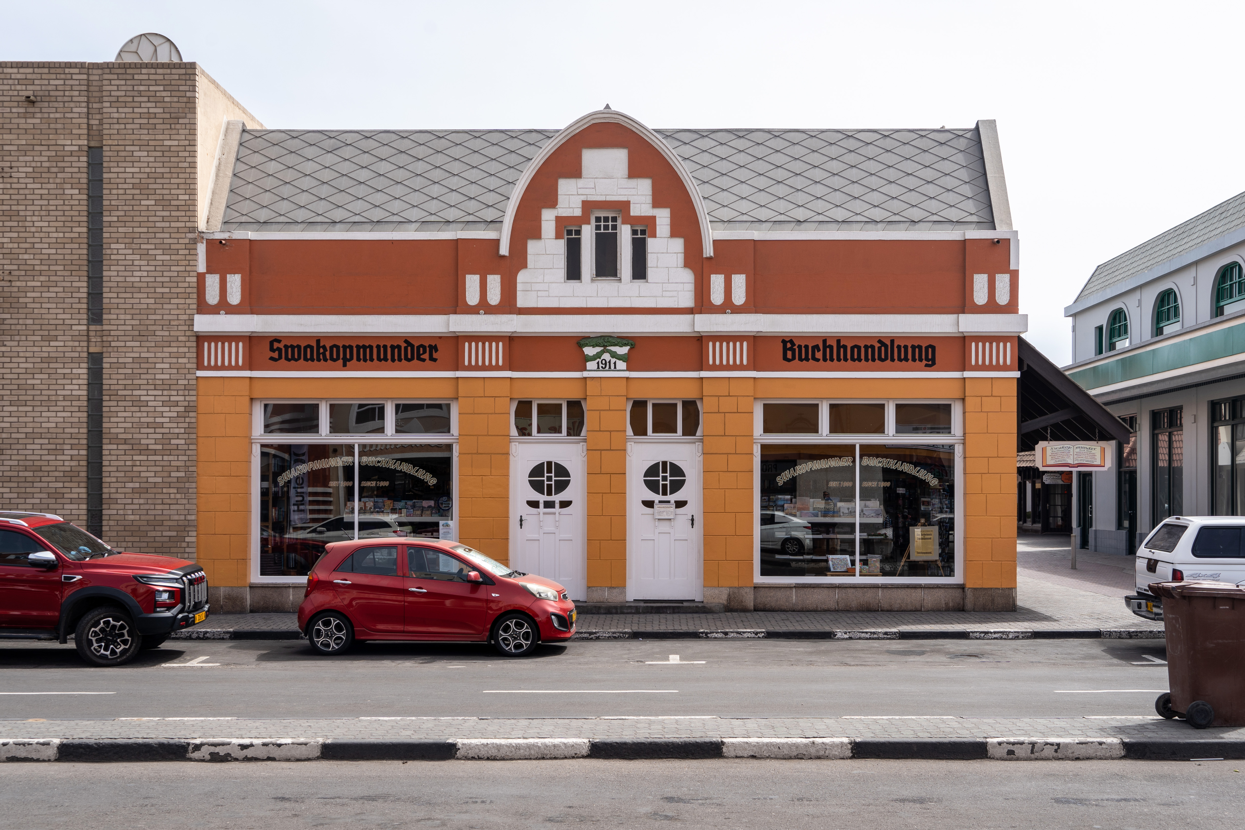 Swakopmund's bookshop. The town is modelled on German-style architecture and is still well preserved today.