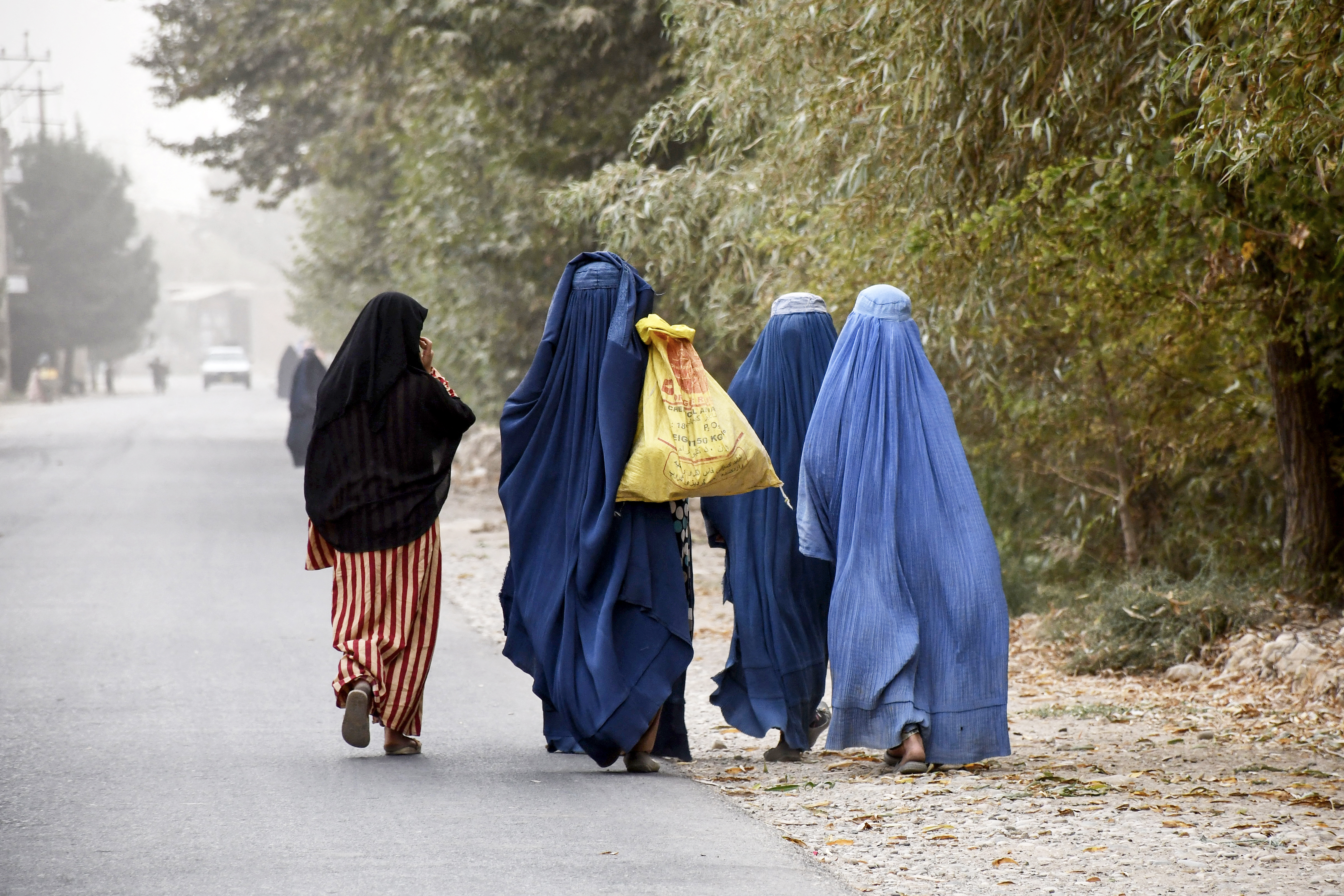 道を歩くアフガン女性たち