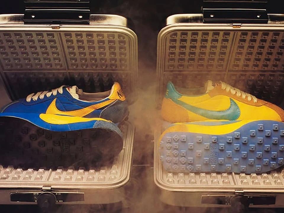 Waffle-sole Nike trainers.