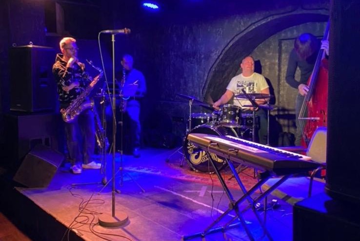 A rare moment of joy: performing with a band in a jazz cellar in Odessa.