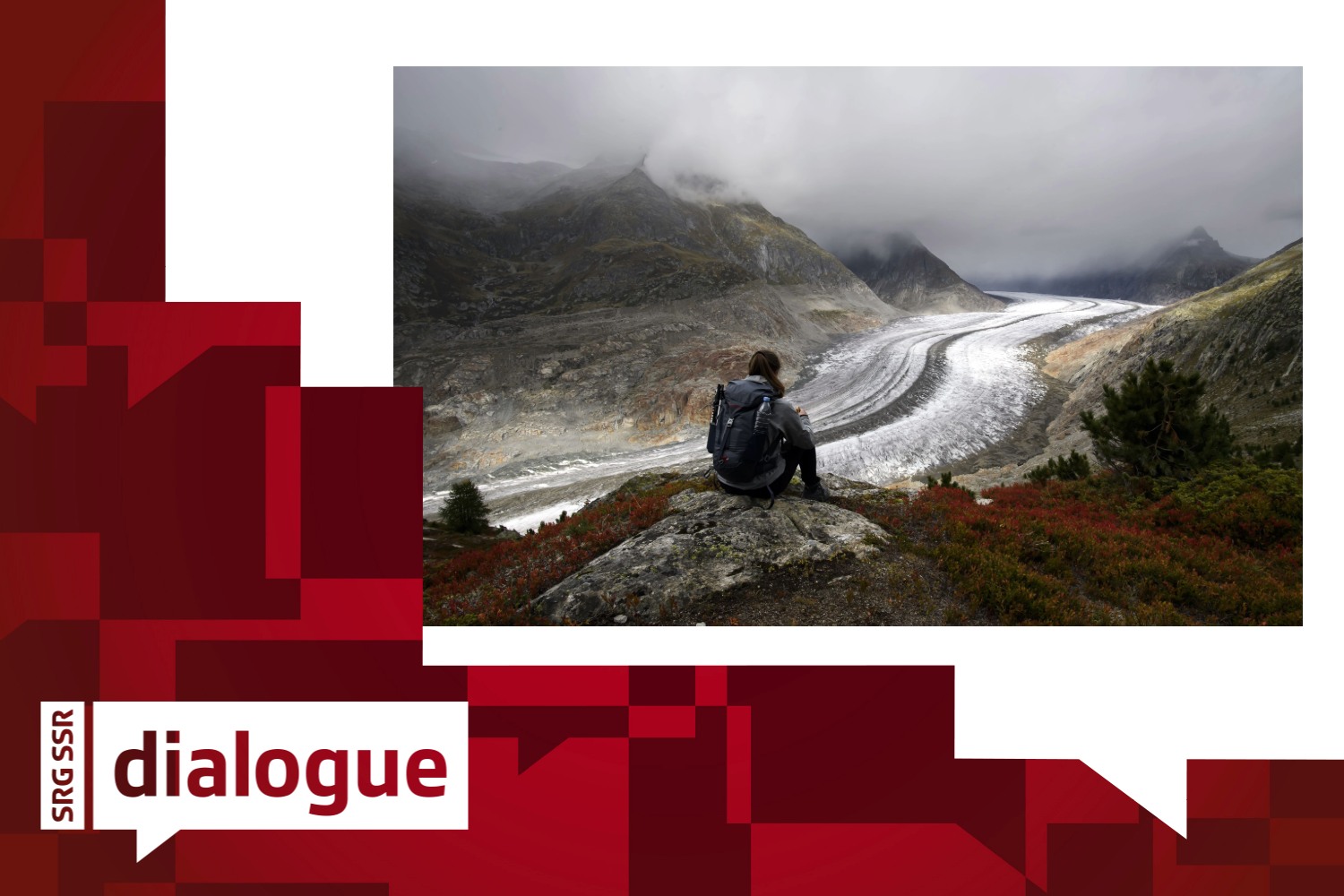 Woman sitting looking over the Aletsch glacier