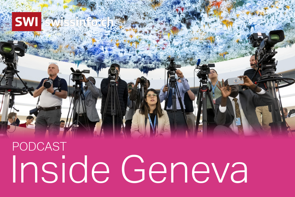 Reporters photographers and TV reporters are pictured, during the opening of the 57th session of the Human Rights Council at the European headquarters of the United Nations in Geneva, Switzerland