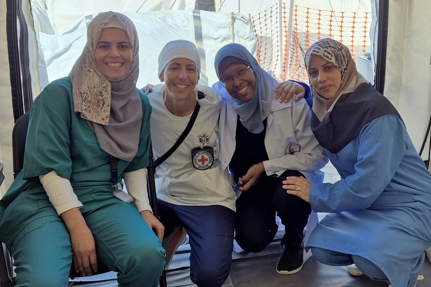 four women in a hospital in Rafah, Gaza