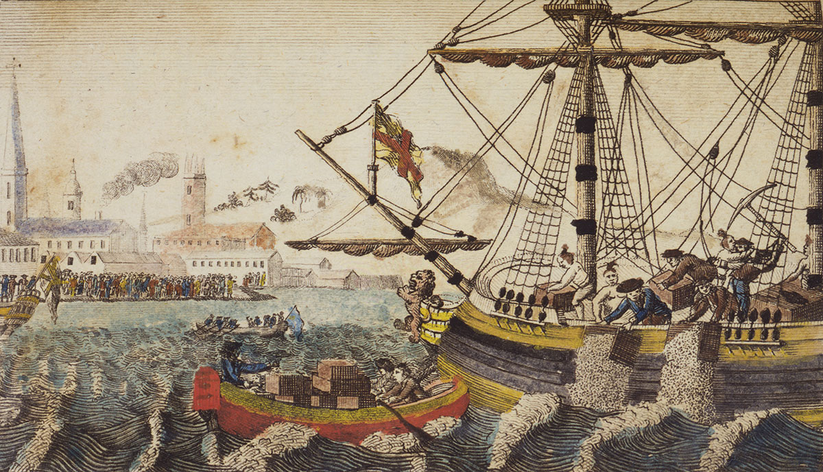 «Бостонское чаепитие». Boston Tea Party — акция протеста американских колонистов, произошедшая 16 декабря 1773 года, в результате которой в Бостонской гавани был уничтожен груз чая, принадлежавший Английской Ост-Индской компании. Это событие положило начало Американской революции.