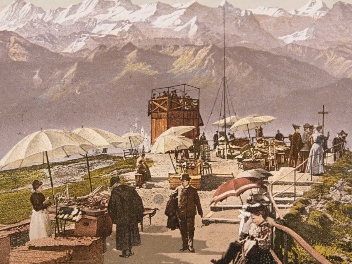 Tourists on the Swiss Rigi mountain, shown on a postcard from 1910.