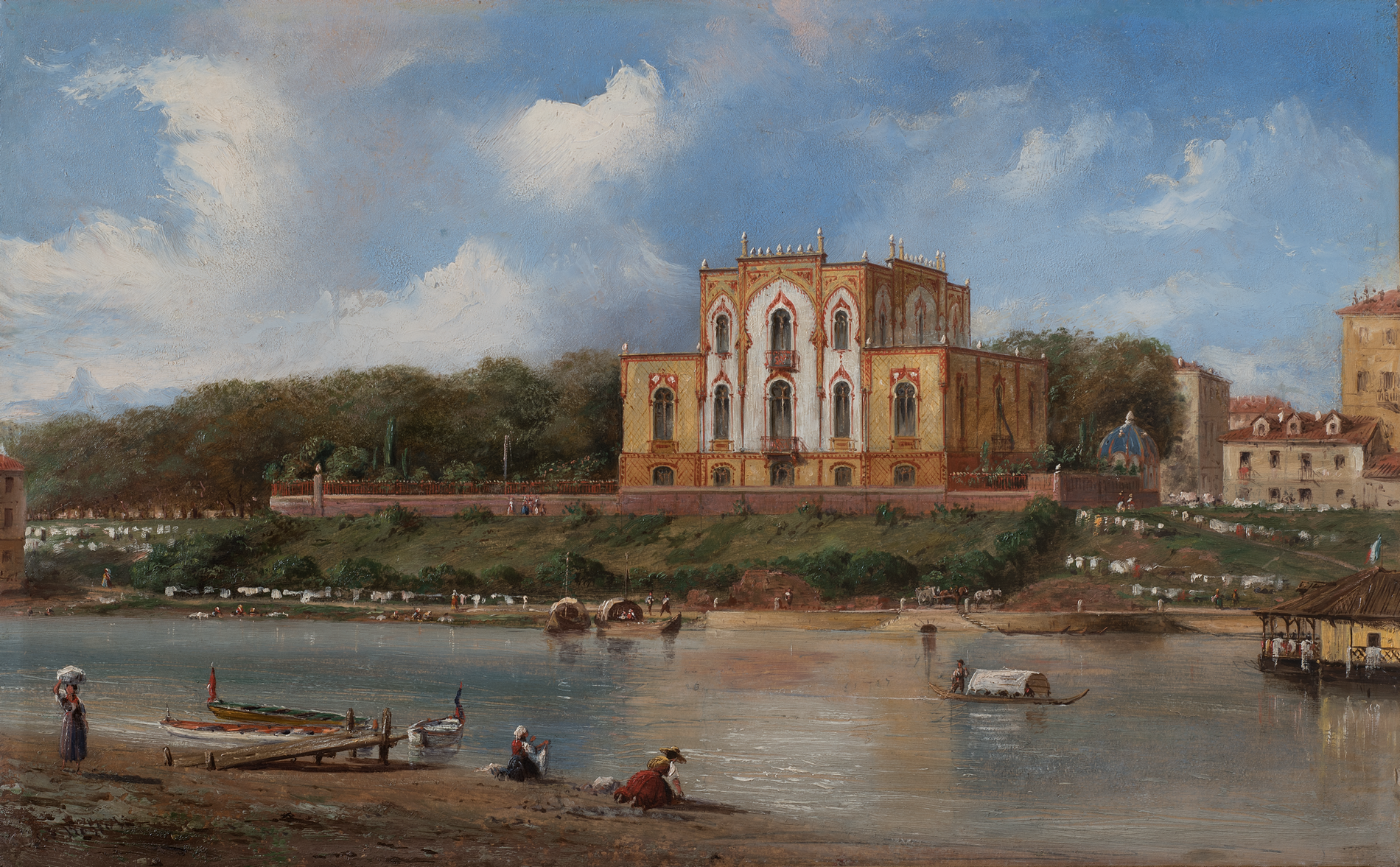 Carlo Bossoli, Veduta di villa Bossoli sul lungo Po a Torino, 1868-1869, olio su tela, 35,5 x 56,5 cm. Collezione privata, courtesy Quadreria dell’800, Milano.