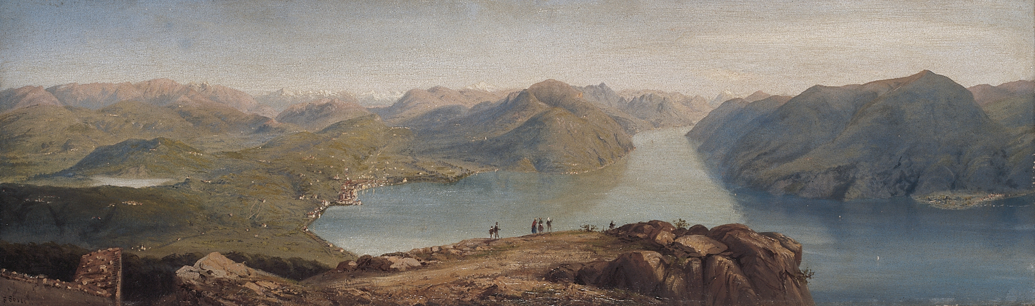 Francesco Edoardo Bossoli, Veduta sul lago Ceresio dal San Salvatore, 1873, olio su cartone, 30,4 x 94,4 cm, Lugano, Museo d’arte della Svizzera italiana, Collezione Città di Lugano, inv. CCL-93.