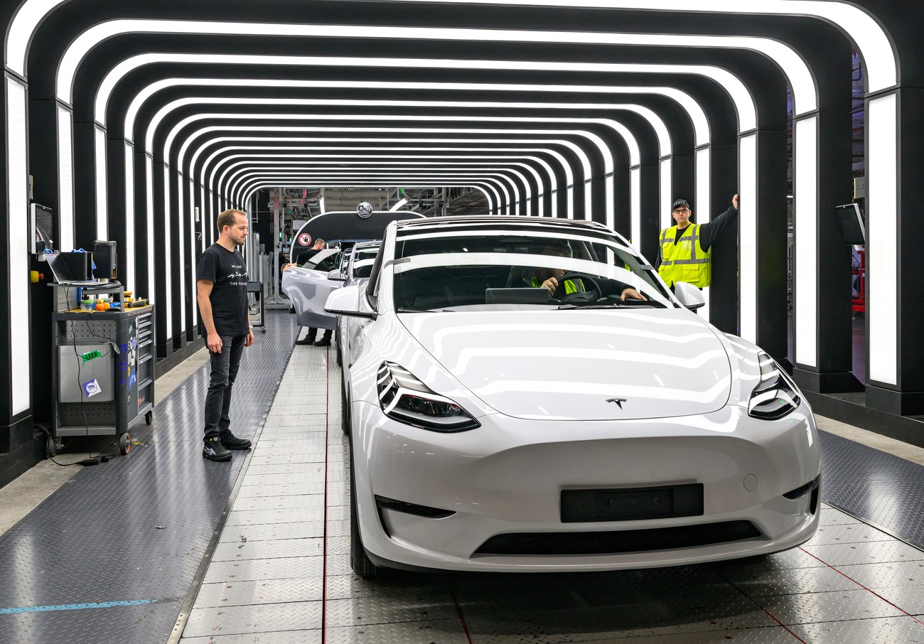 A Tesla Model Y is inspected on the production line at the Gigafactory Berlin-Brandenburg on December 16, 2024.