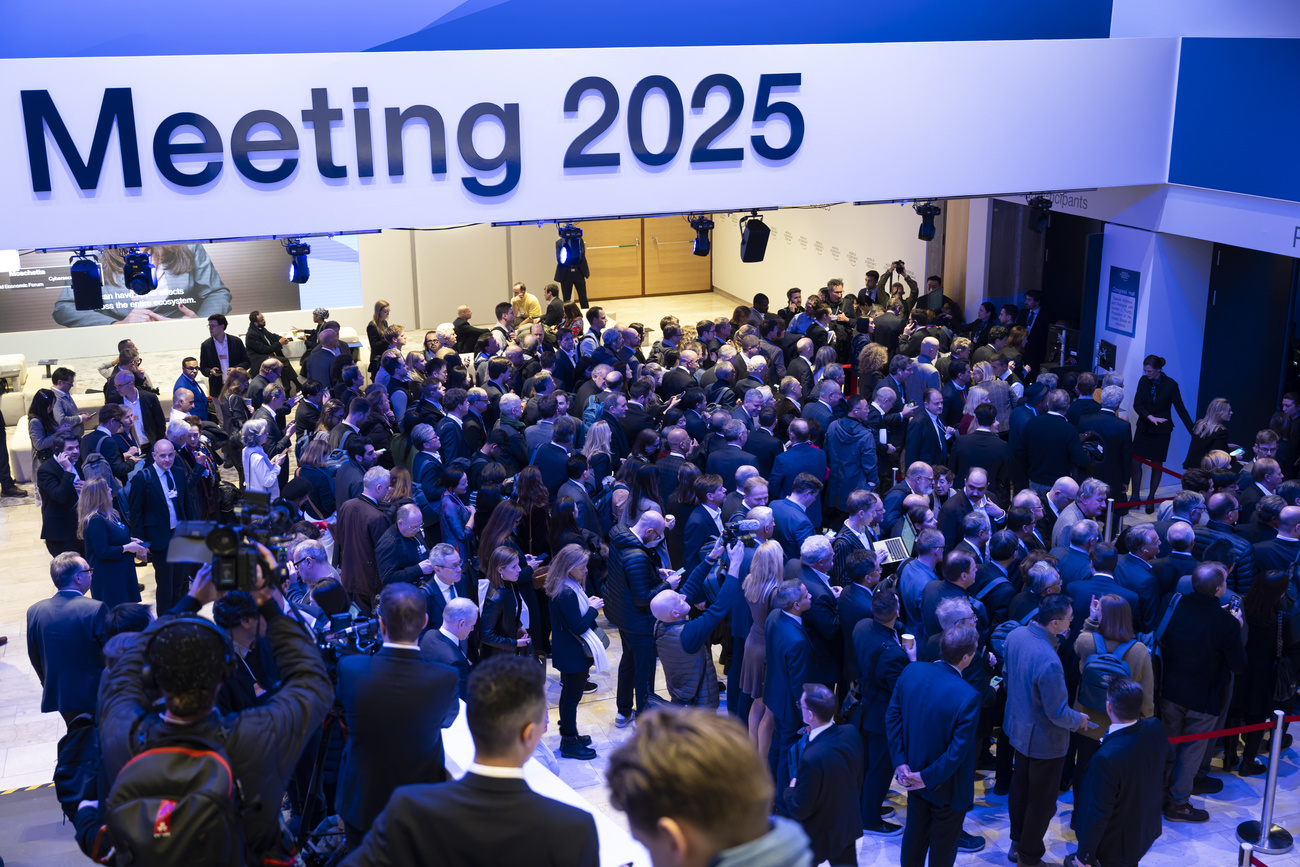 Participants wait in the main lobby of the congress center prior to special address followed by a dialogue with US President Donald J. Trump, during the 55th annual meeting of the World Economic Forum, WEF, in Davos, Switzerland, Thursday, January 23, 2025.