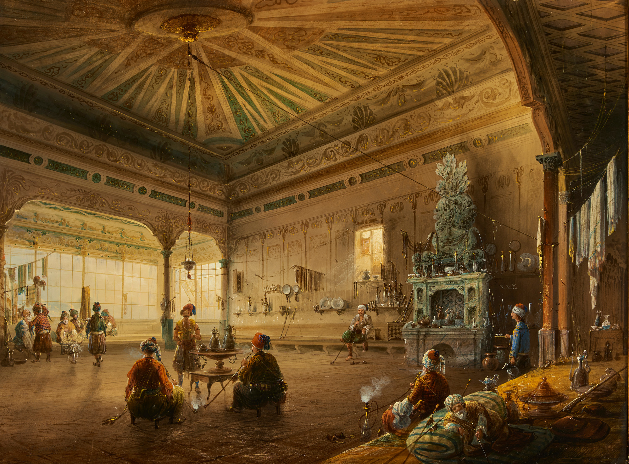 Carlo Bossoli, Interno di un caffè a Galata, 1847, tempera su carta, 41,5 x 56 cm, Vedano al Lambro, Collezione Litta.