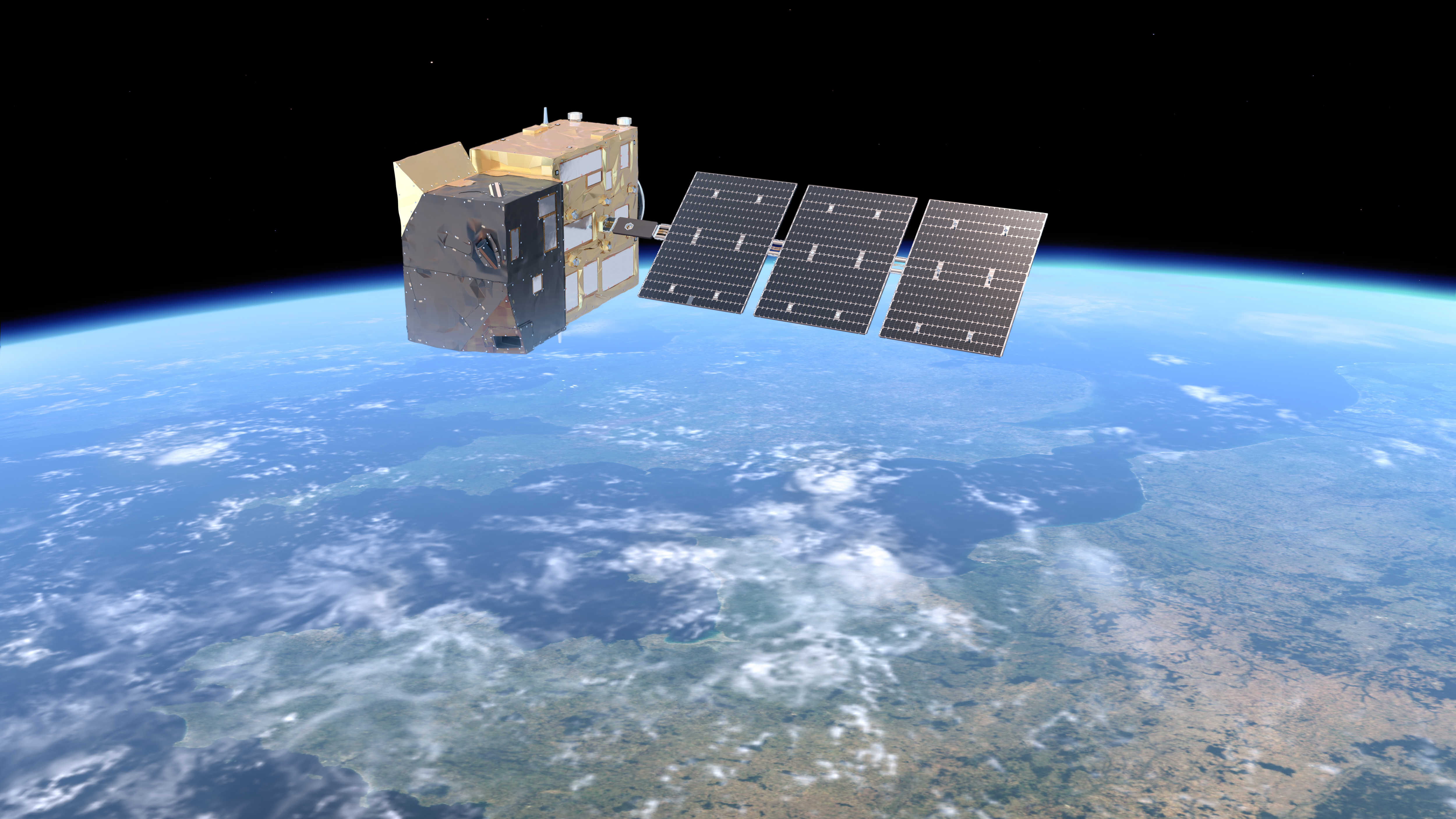 Eine Visualisierung der Copernicus Carbon Dioxide Monitoring Mission der EU, kurz CO2M.