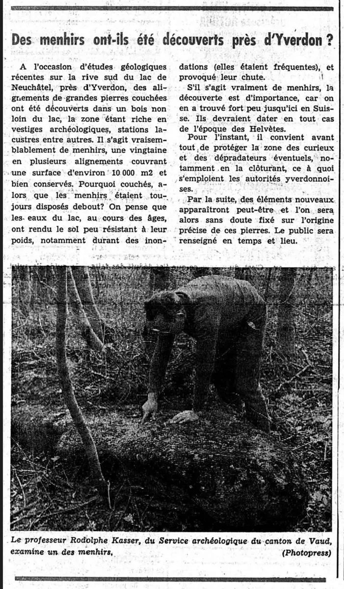 1975年3月初めにクランディの巨石列について推測を報じた地元紙ジュルナール・デュ・ジュラの記事