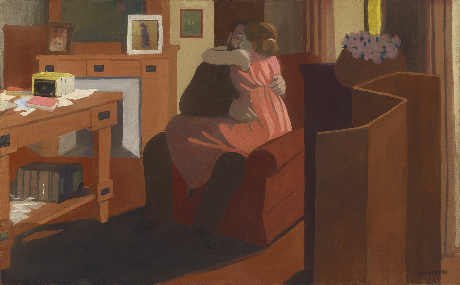 Ein Gemälde, auf dem sich eine Frau und ein Mann innig küssen