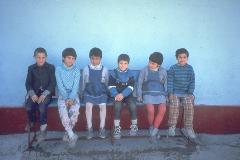 Children from the Hotarele children’s home in 1993. The girl on the far right of the picture is Adriana Anghel.
