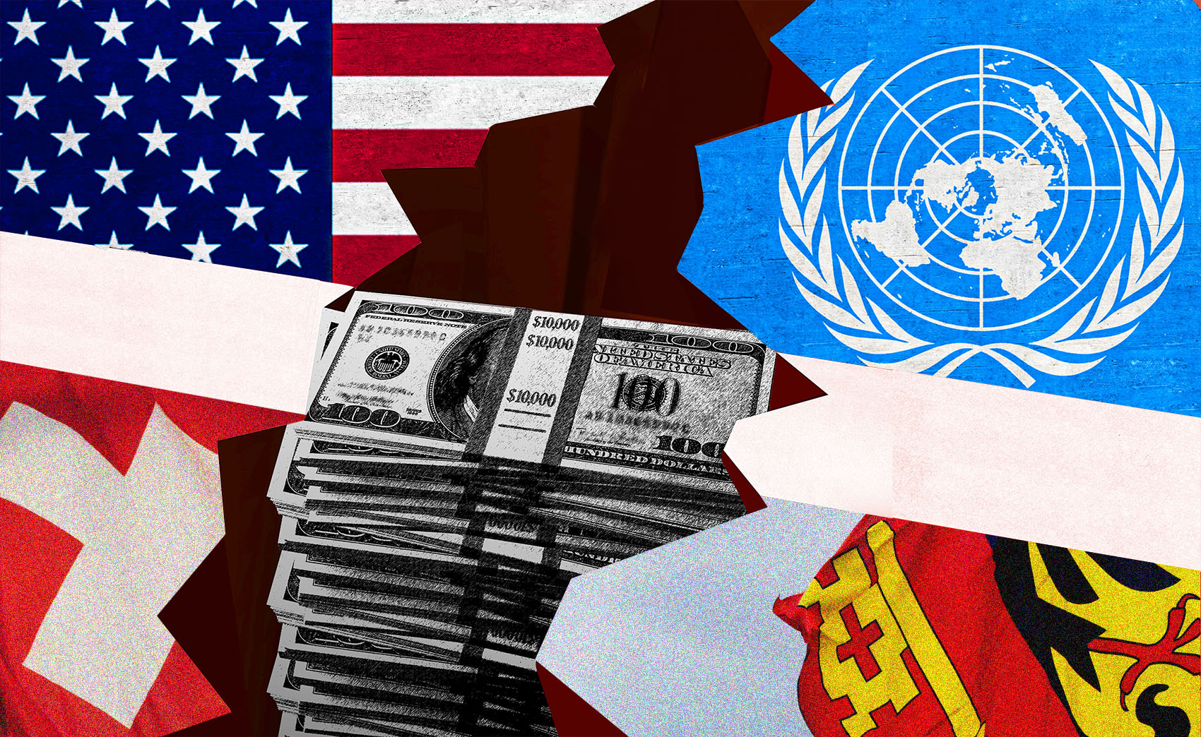 Illustration symbolisant la pression que la baisse des contributions américaines font peser sur le Genève internationale.
