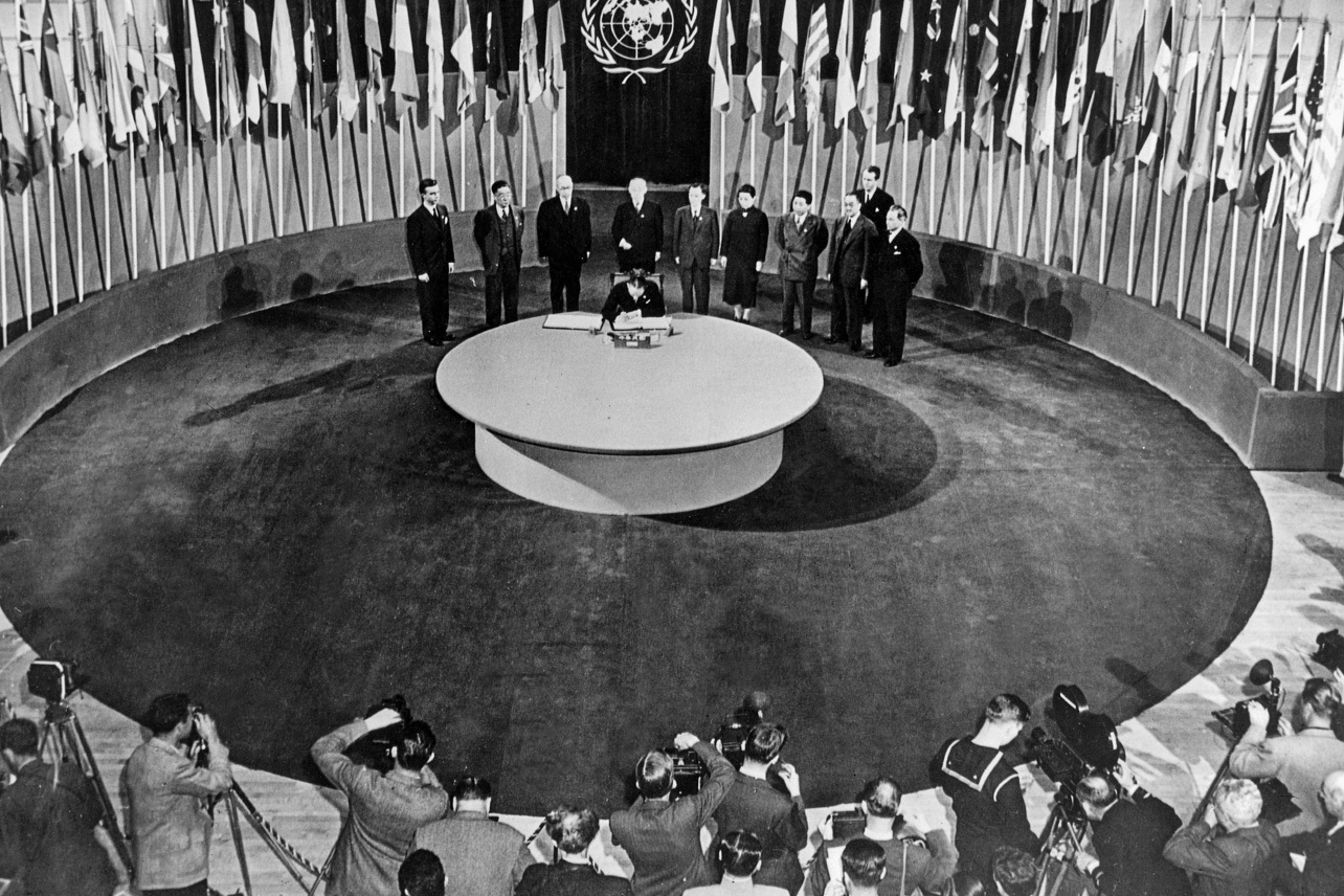 Signing of the United Nations Charter in San Francisco on 26 June 1945.