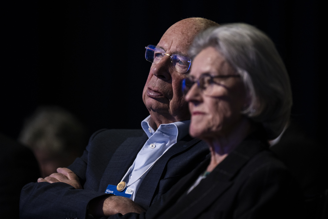 WEF founder Klaus Schwab and his wife Hilde Schwab at a press conference in Davos in January 2024.