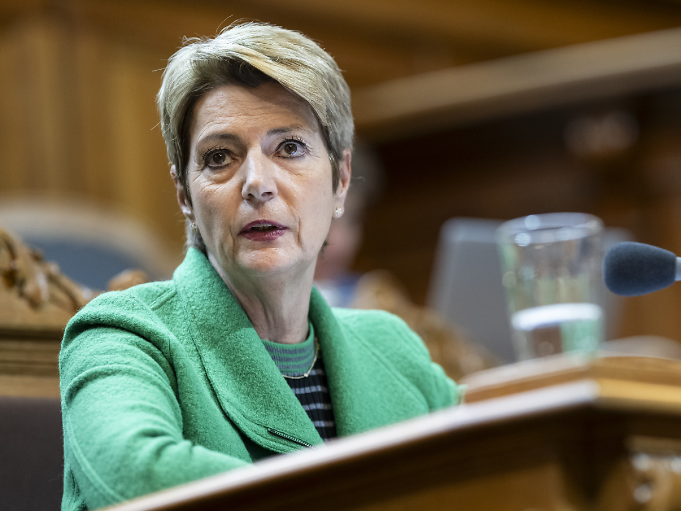 President Karin Keller-Sutter reacts to customs announcement