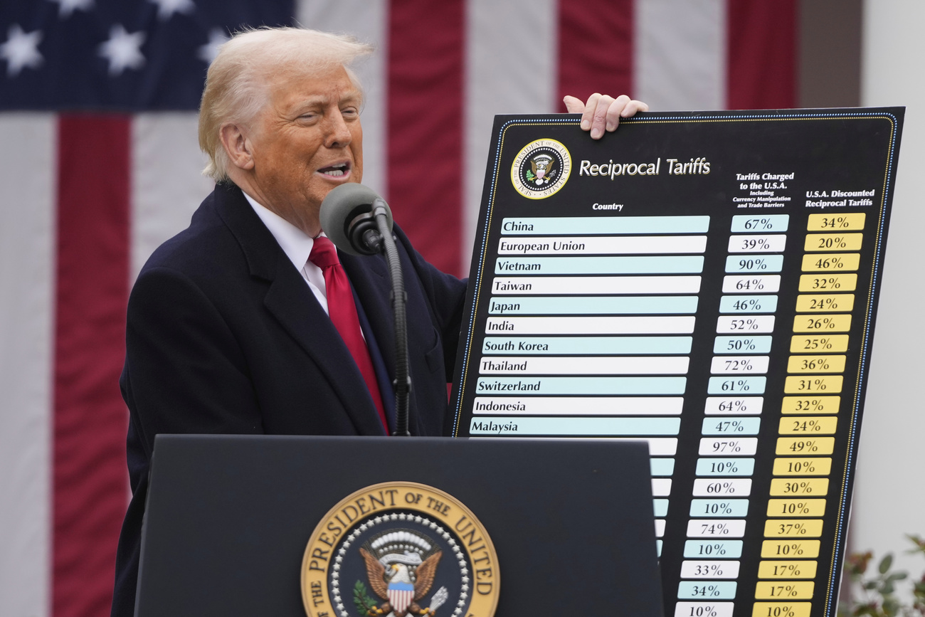 Donald Trump presenta l'elenco dei Paesi colpiti dai dazi.