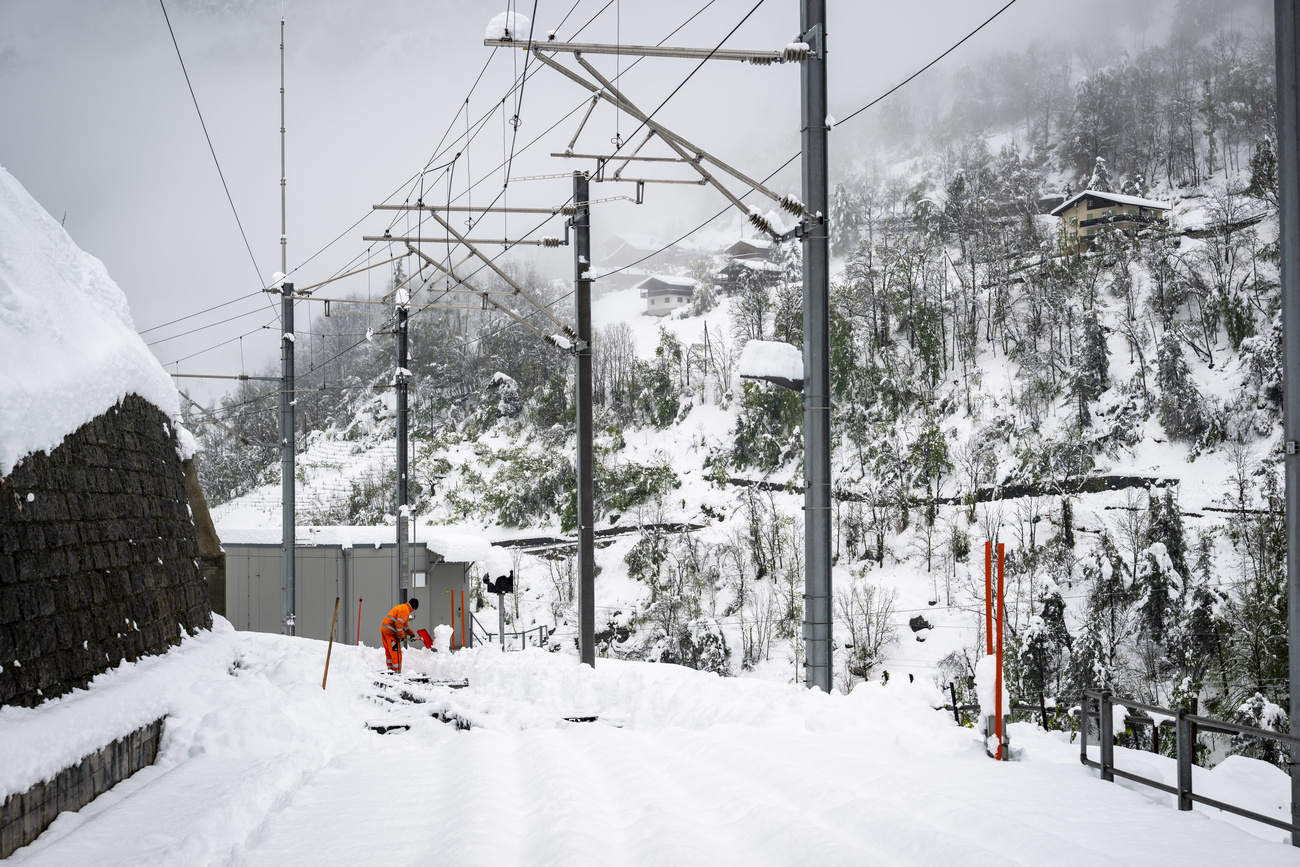 Snow on the Zermatt-Visp train line