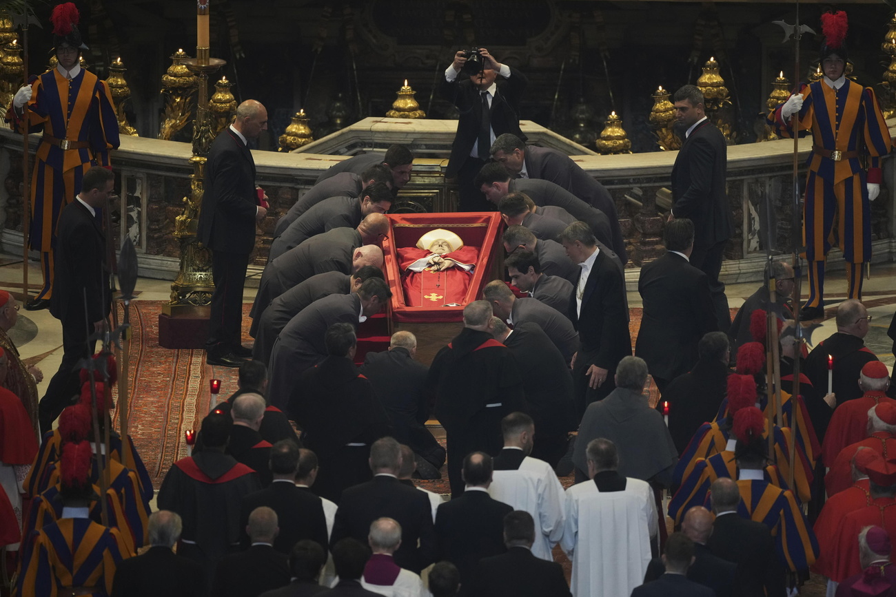 The body of Pope Francis was laid out in St Peter's Basilica in Vatican City on Wednesday.