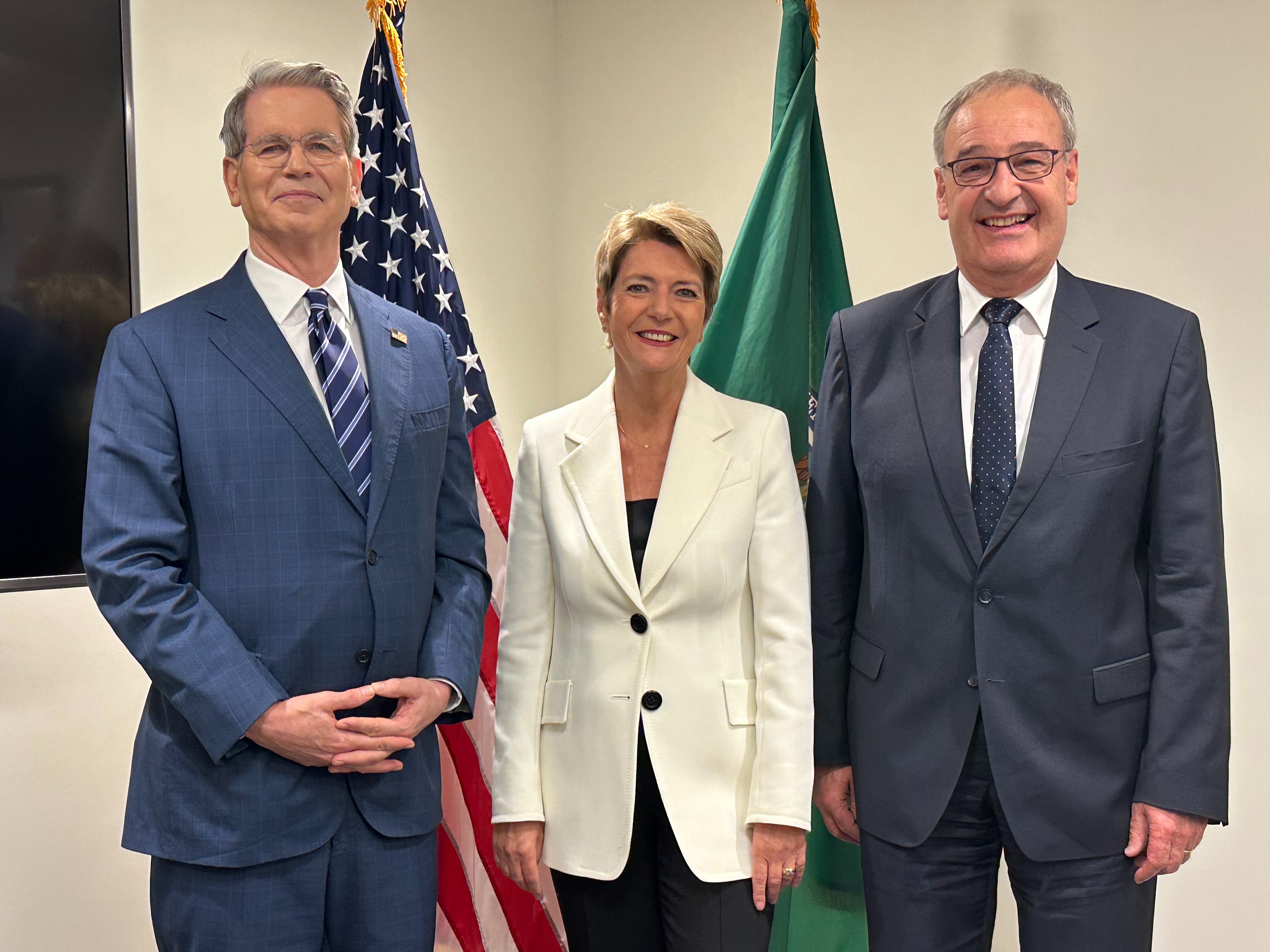 Swiss Economics Minister Guy Parmelin and President Karin Keller-Sutter met US Treasury Secretary Scott Bessent.