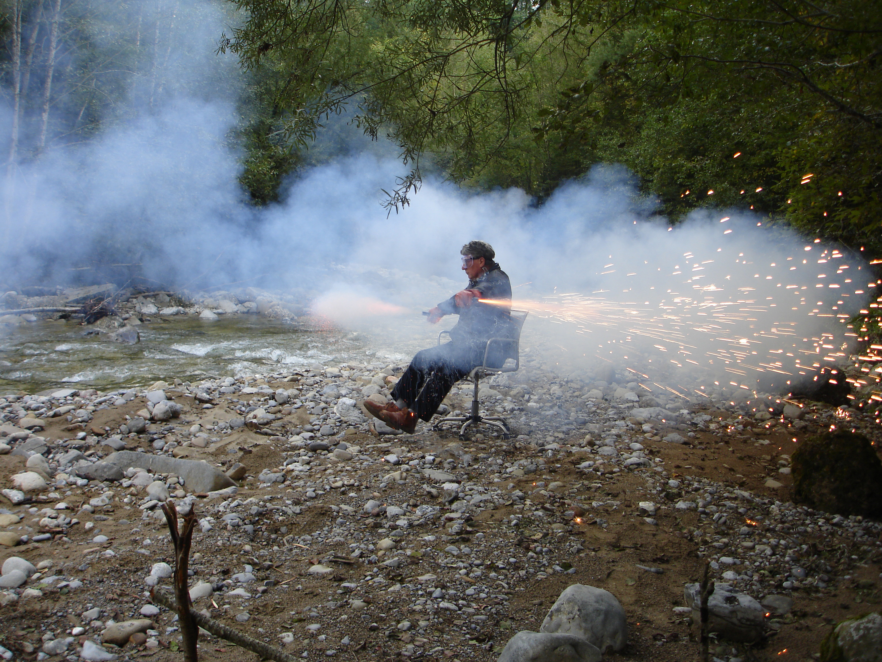 Roman Signer's performance "Office Chair", 2006.