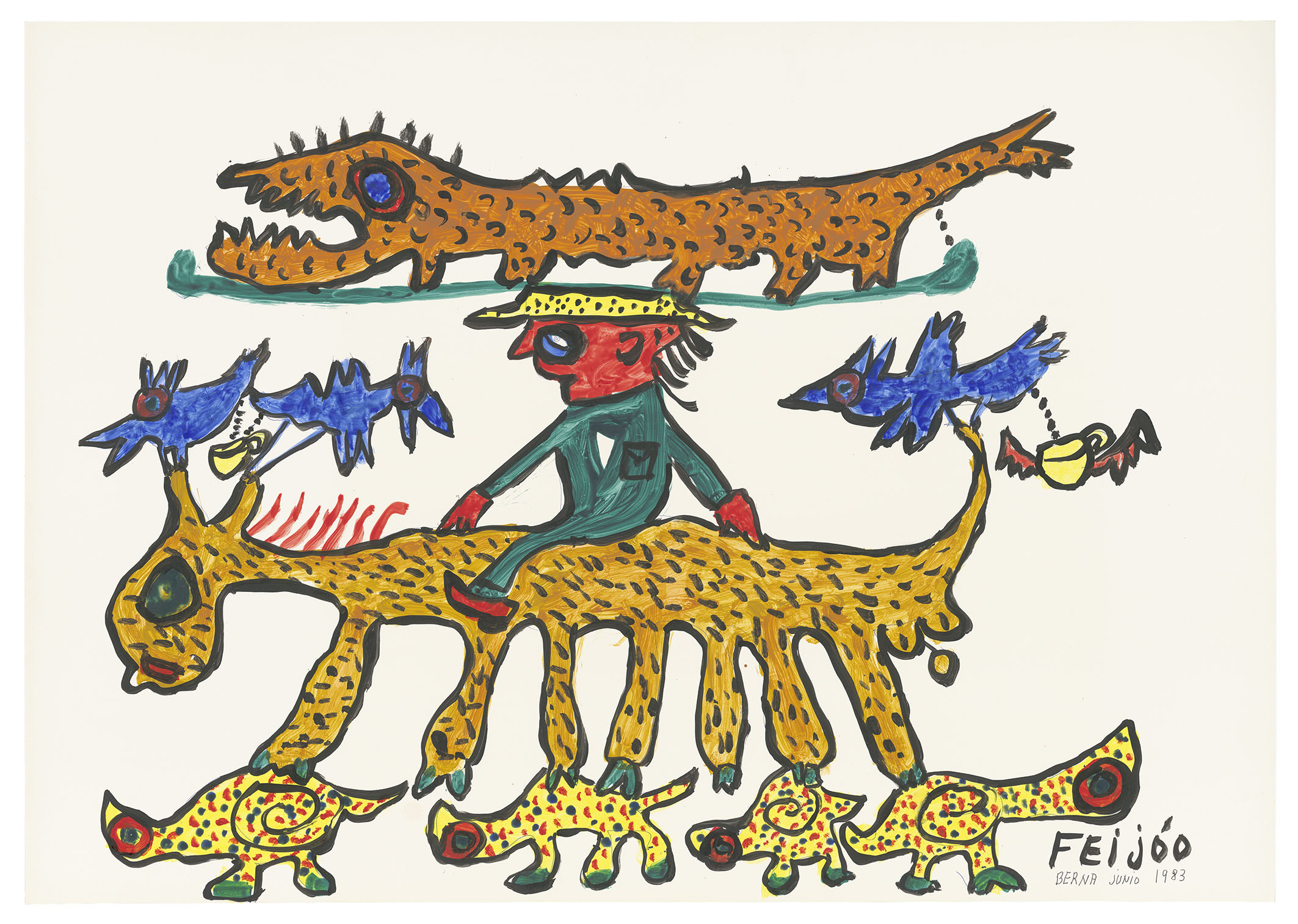 Gouache drawing by Samuel Feijóo, made in Bern by occasion of the 1983 exhibition, and donated to the Art Brut Museum before returning to Cuba.