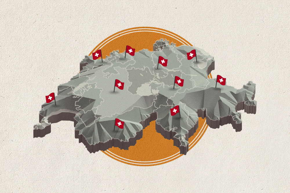 Carte de Suisse symbolisant son système fédéral.