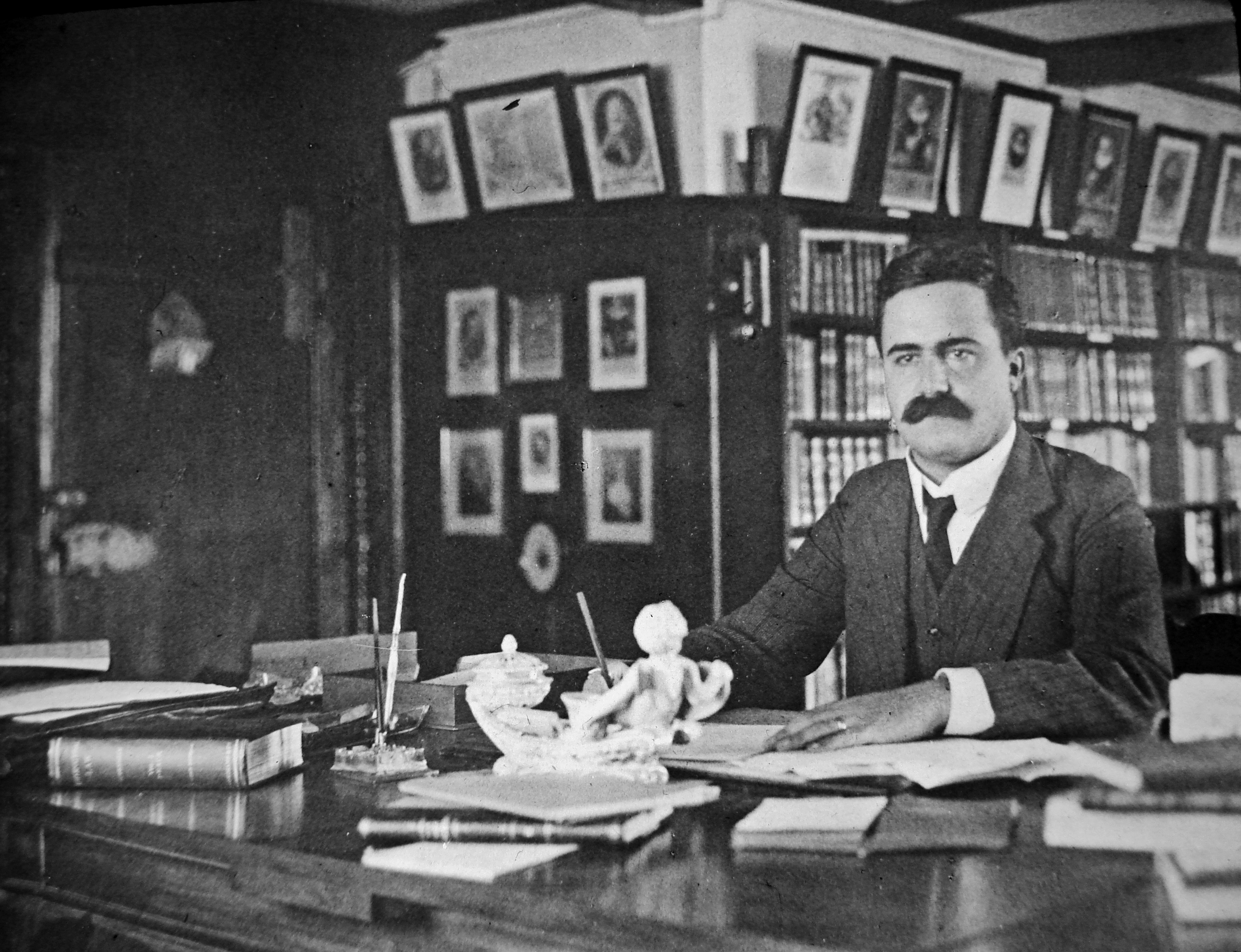 Max Huber in his study at Wyden castle. Year unknown.