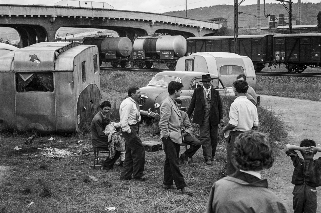 Yenish men, pictured in 1958 on a pitch in Zurich.