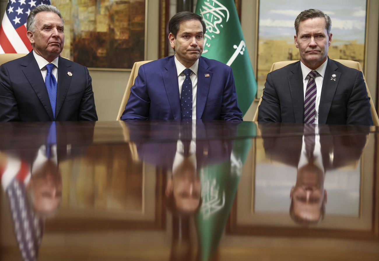 US Secretary of State Marco Rubio, US former national security adviser Mike Waltz and US Middle East envoy Steve Witkoff attend an interview after meeting with Russian Foreign Minister Sergei Lavrov and Russian President Vladimir Putin's foreign policy adviser Yuri Ushakov, at Diriyah Palace, in Riyadh, Saudi Arabia, Feb. 18, 2025.