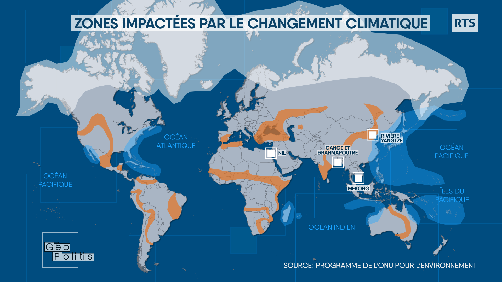 Répartition de l'impact du dérèglement climatique dans le monde.