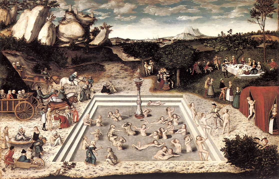 《青春之泉》(Der Jungbrunnen),作者:老卢卡斯·克拉纳赫,1556年,现藏于柏林绘画美术馆