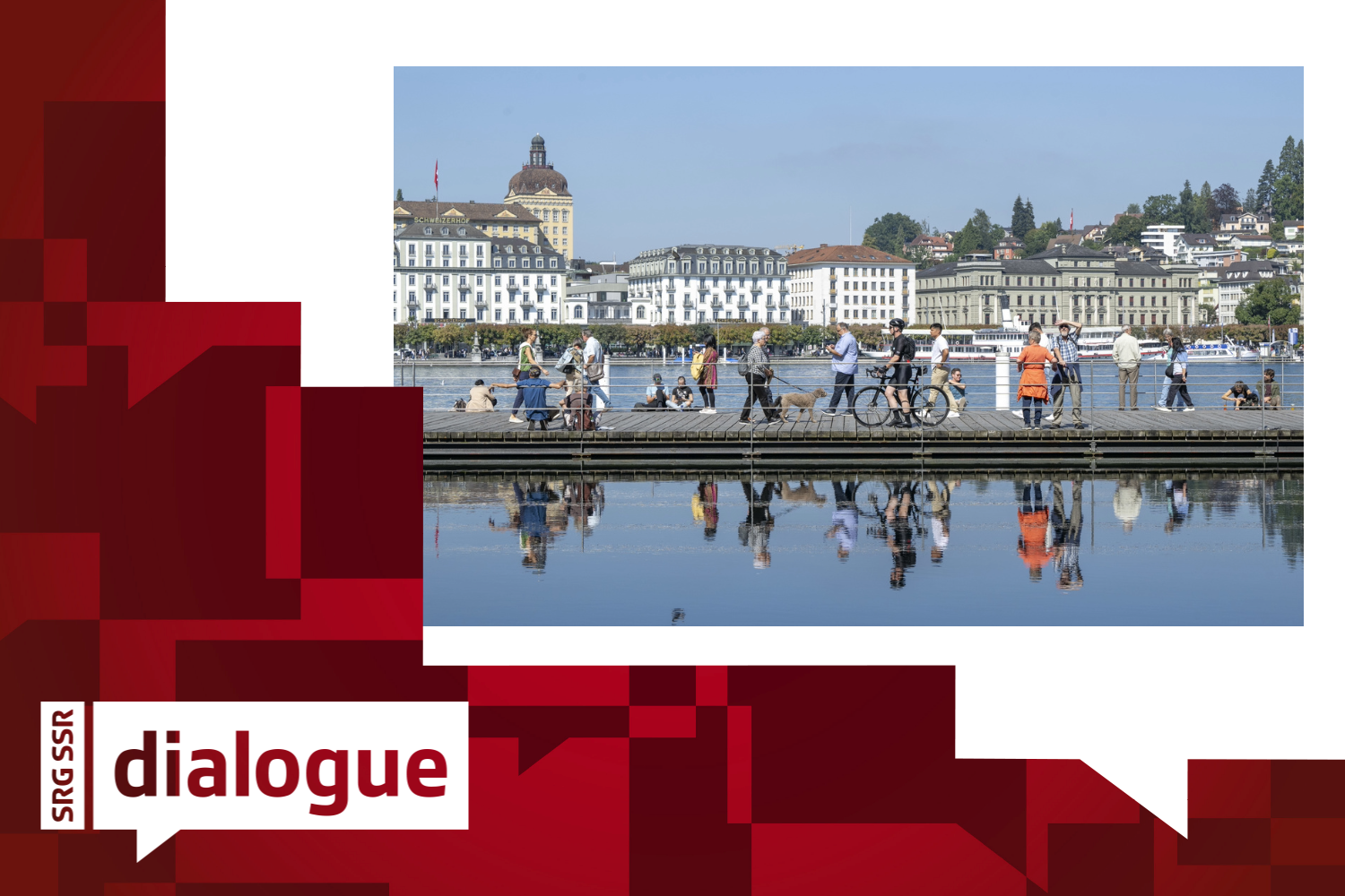 People walking along the lake in Lucerne.