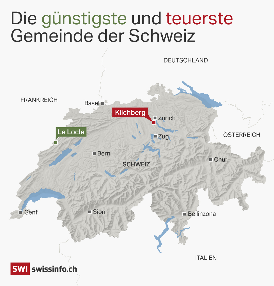Kartenansicht der Schweiz mit Le Locle und Kilchberg