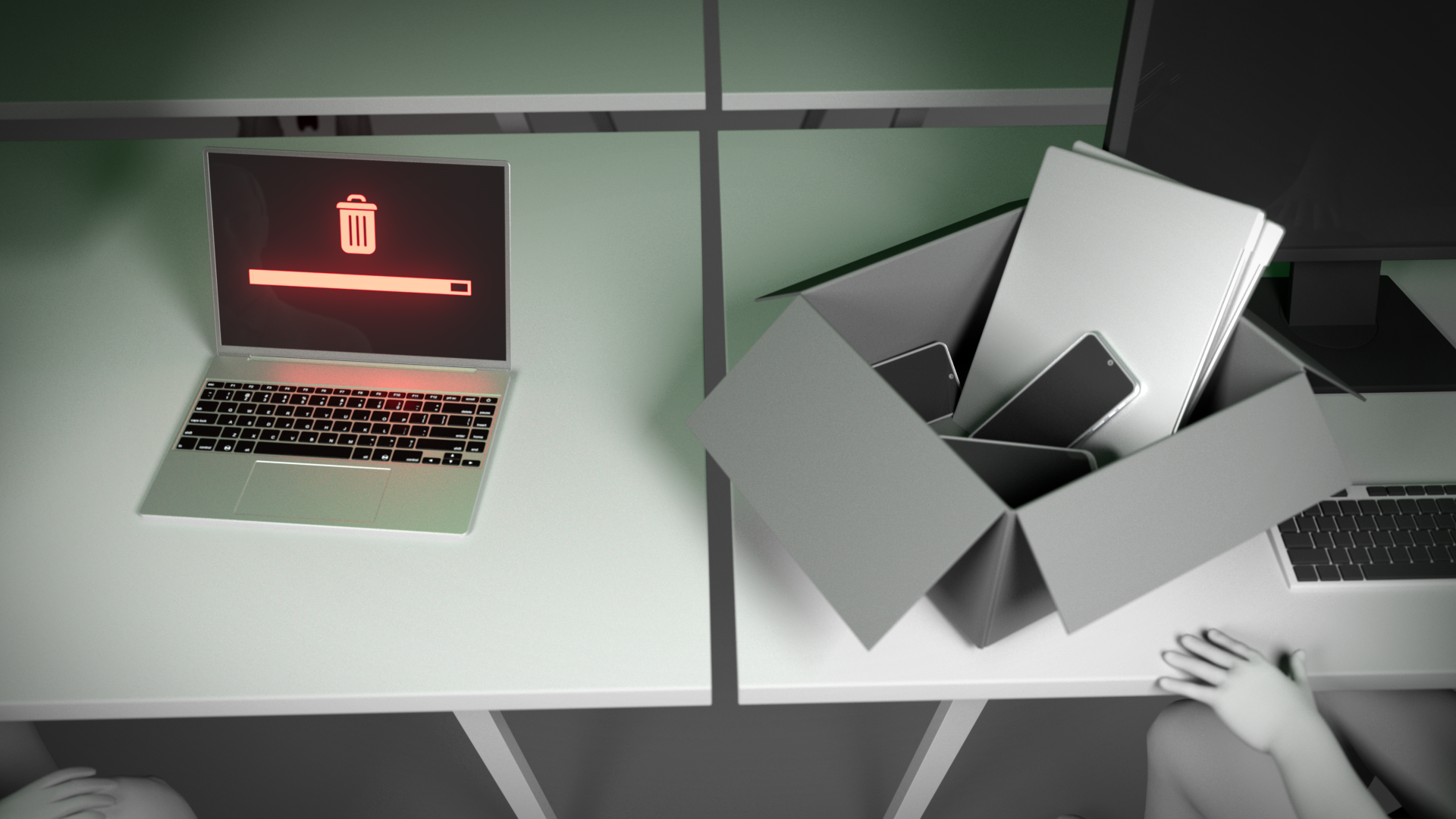 The cyber team rewrites W.’s laptop.