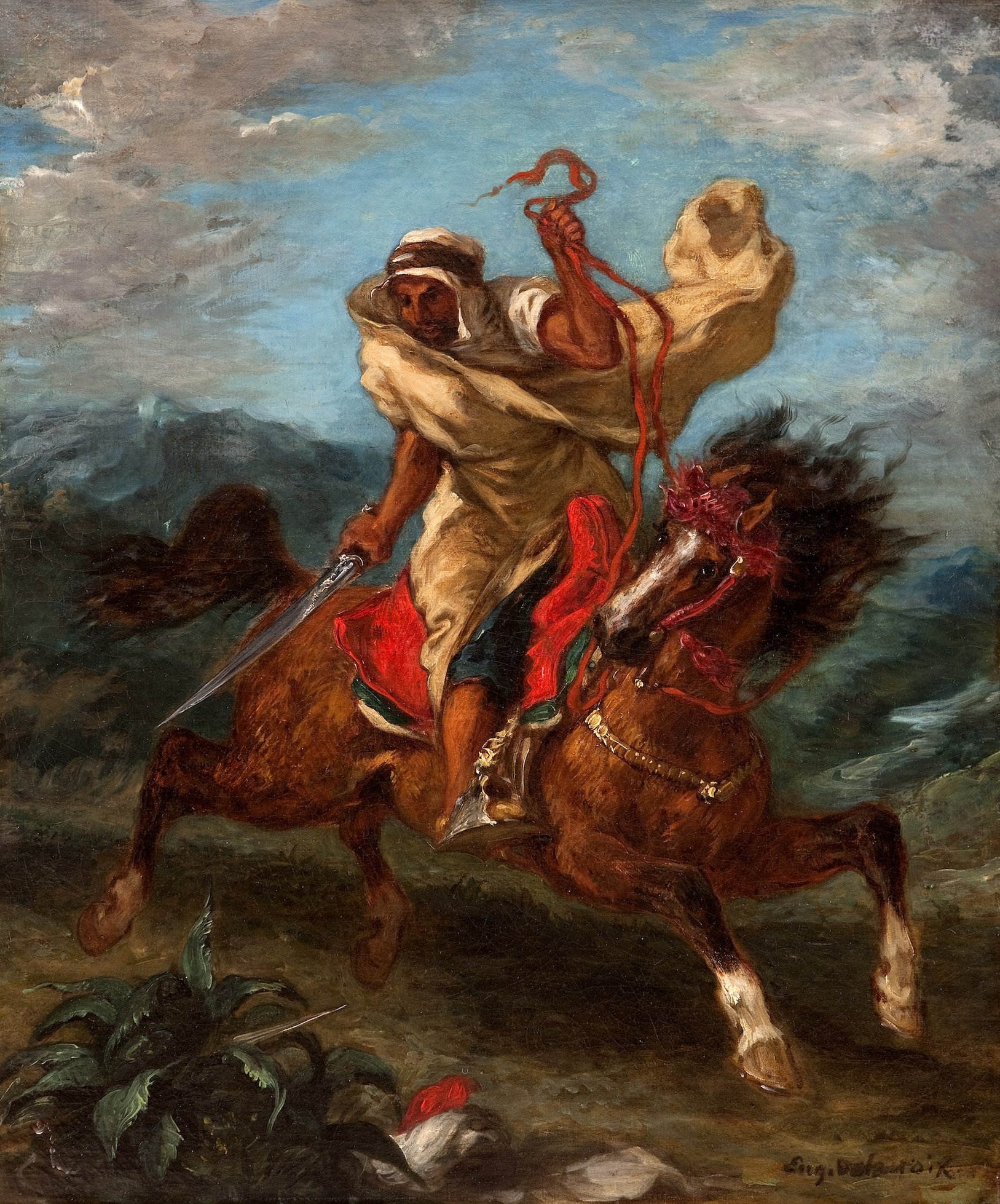 A perfect example of Orientalist art: Eugène Delacroix, Arab Horseman at the Gallop (1849).