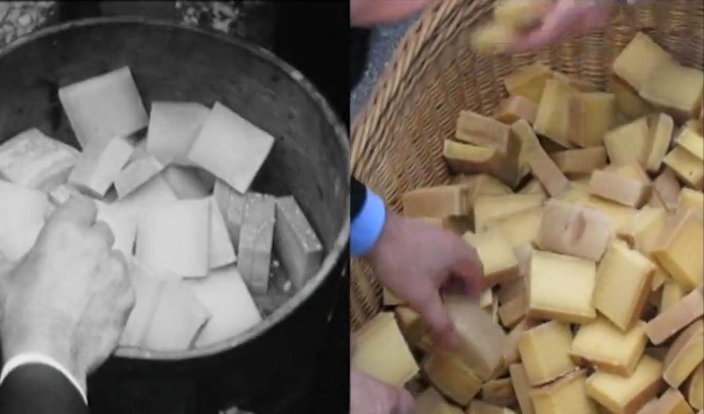 Bouts de fromage dans une grande casserole