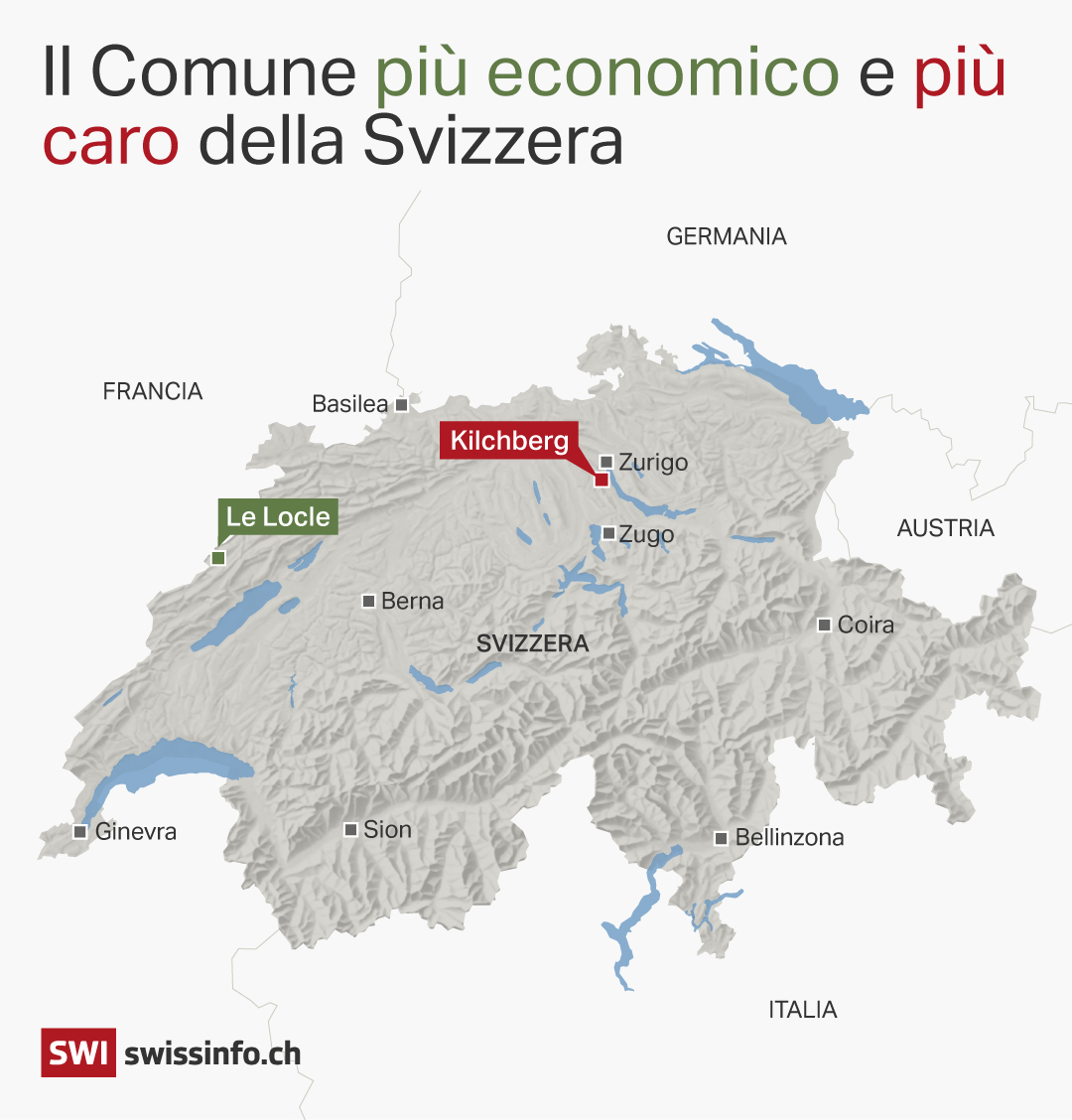 cartina della svizzera che mostra dove si trovani i comuni di le locle e kilchberg