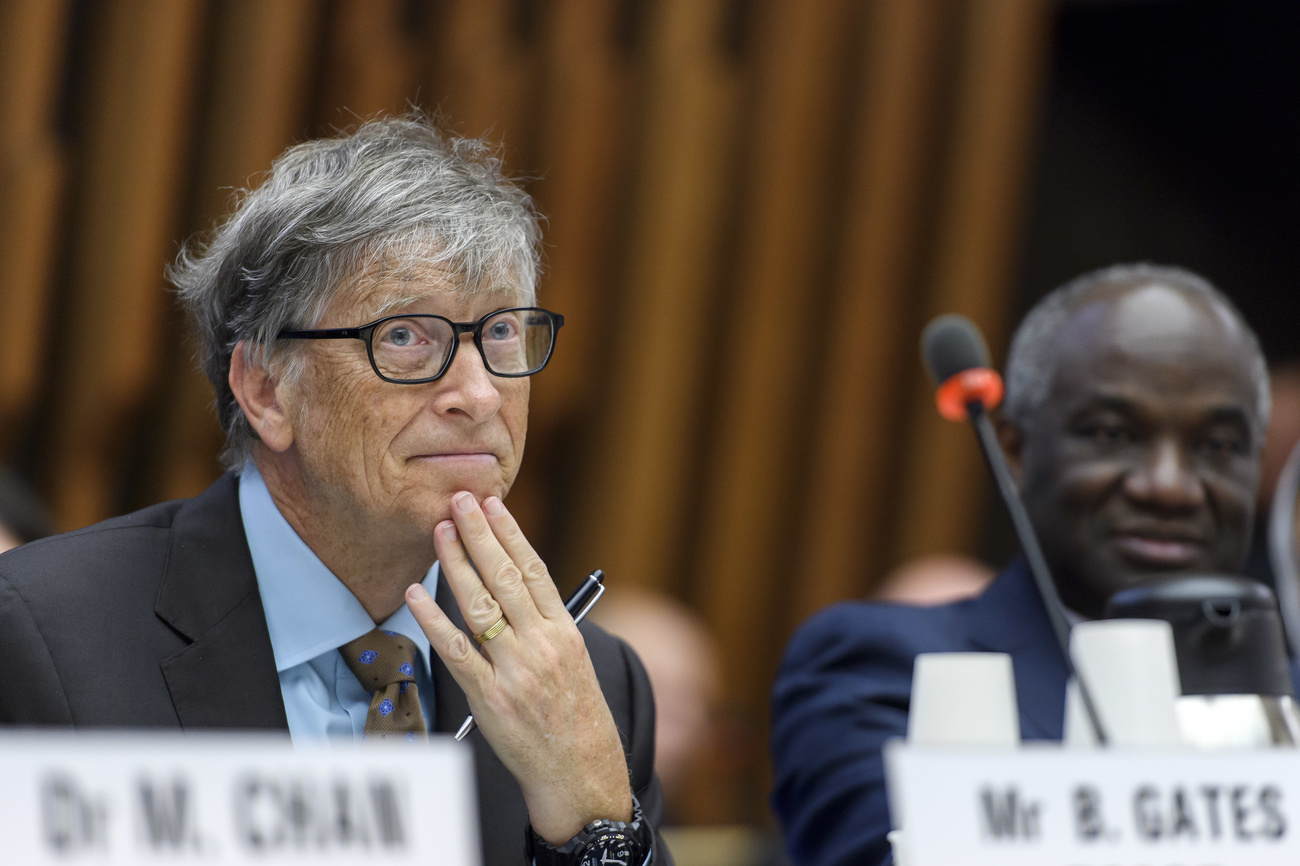 Bill Gates, left, Microsoft Co-Founder and Co-Chair of the Bill and Melinda Gates Foundation, listens during the Global partners meeting on neglected tropical diseases, (NTDs), at the World Health Organization headquarters in Geneva, Switzerland, on Wednesday, April 19, 2017.