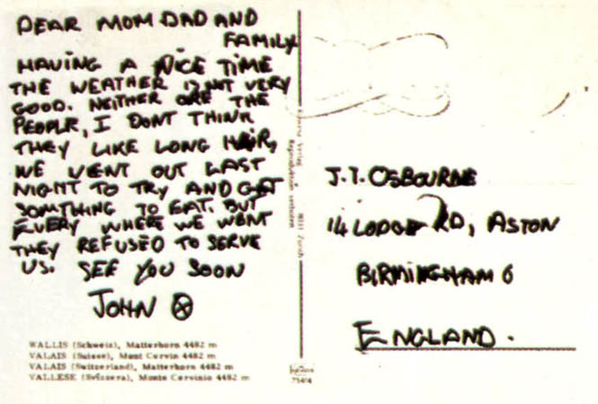 letter written by ozzy osbourne